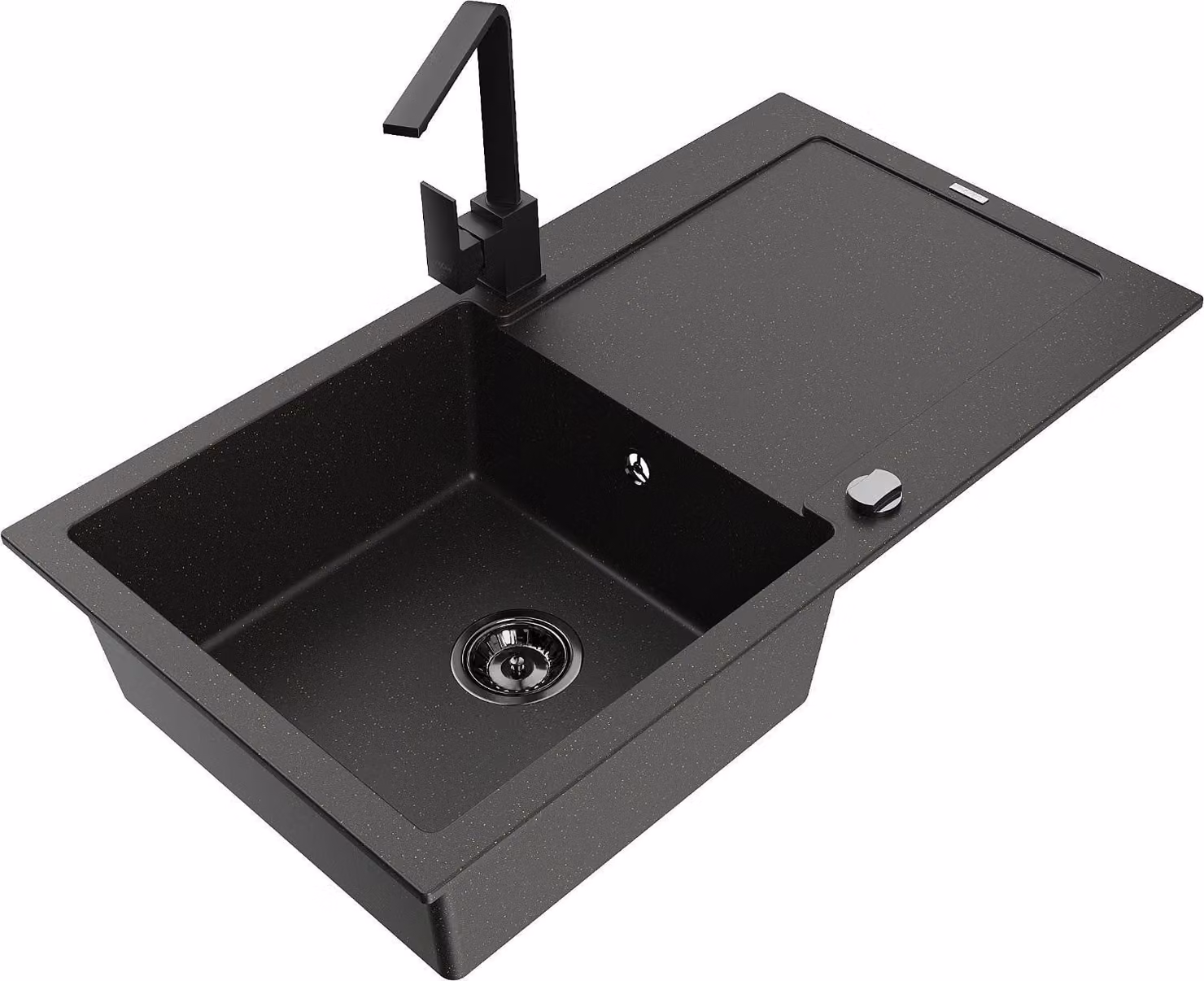 Mexen Leo lavello in granito a 1 vasca con scolapiatti e miscelatore cucina Rita, nero/oro metallizzato - 6501-75-670300-70-B