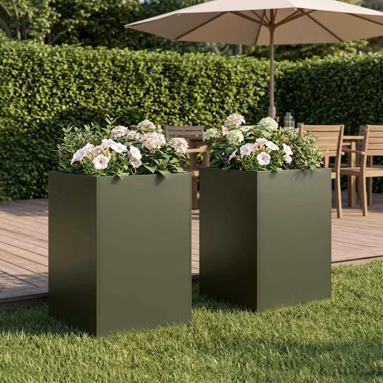 Set di 2 vasi da giardino vidaXL in metallo verde, L 50 cm x P 50 cm x H 75 cm