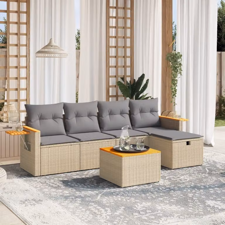 Maison Exclusive - Set Divano da Giardino 6 pz con Cuscini Beige Misto Polyrattan