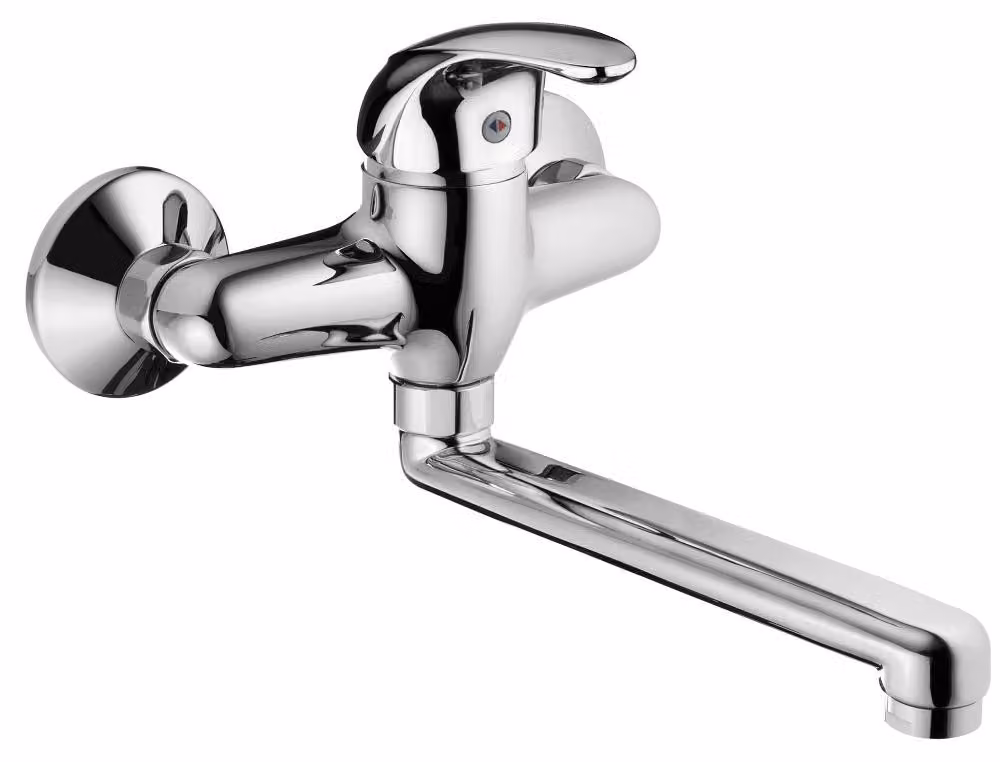 Schläfer 35804080 | Miscelatore Lavello a Parete in Ottone per Bagno, Cucina, Lavatoio Lavanderia Rubinetto con Canna Girevole Cromo compatibile modello Palazzani.