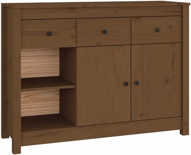 Credenza Buffet in Legno Massello di Pino Marrone Ambrato L: 100 cm, P: 35 cm, H: 74 cm
