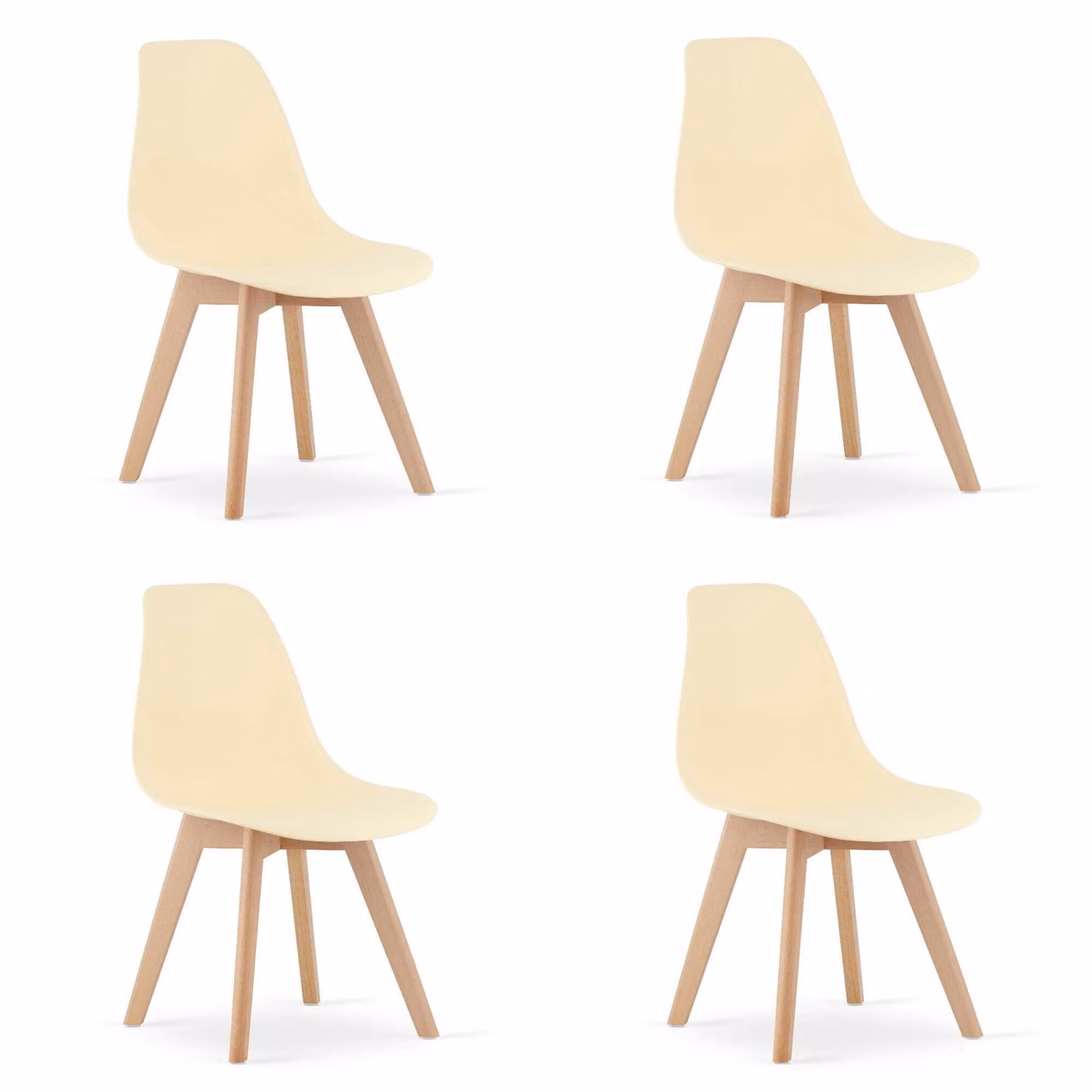 Set di 4 sedie da sala da pranzo, sedie da ufficio, sedie da cucina, seduta in polipropilene con gambe in legno di faggio, portata massima 120 kg, seduta beige, gambe naturali