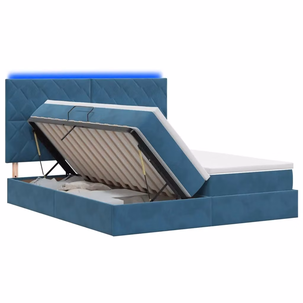 Letto con contenitore vidaXL in velluto blu con illuminazione LED, porte USB e materasso ibrido L/P/H: 204 x 180 x 140 cm – 2
