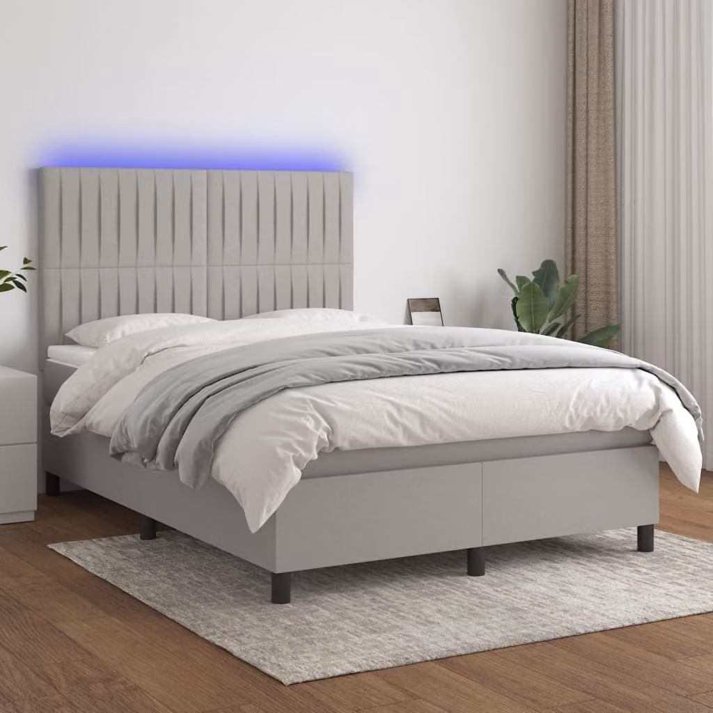 Maison Exclusive - Letto a Molle Materasso e LED Grigio Chiaro 140x190 cm Tessuto
