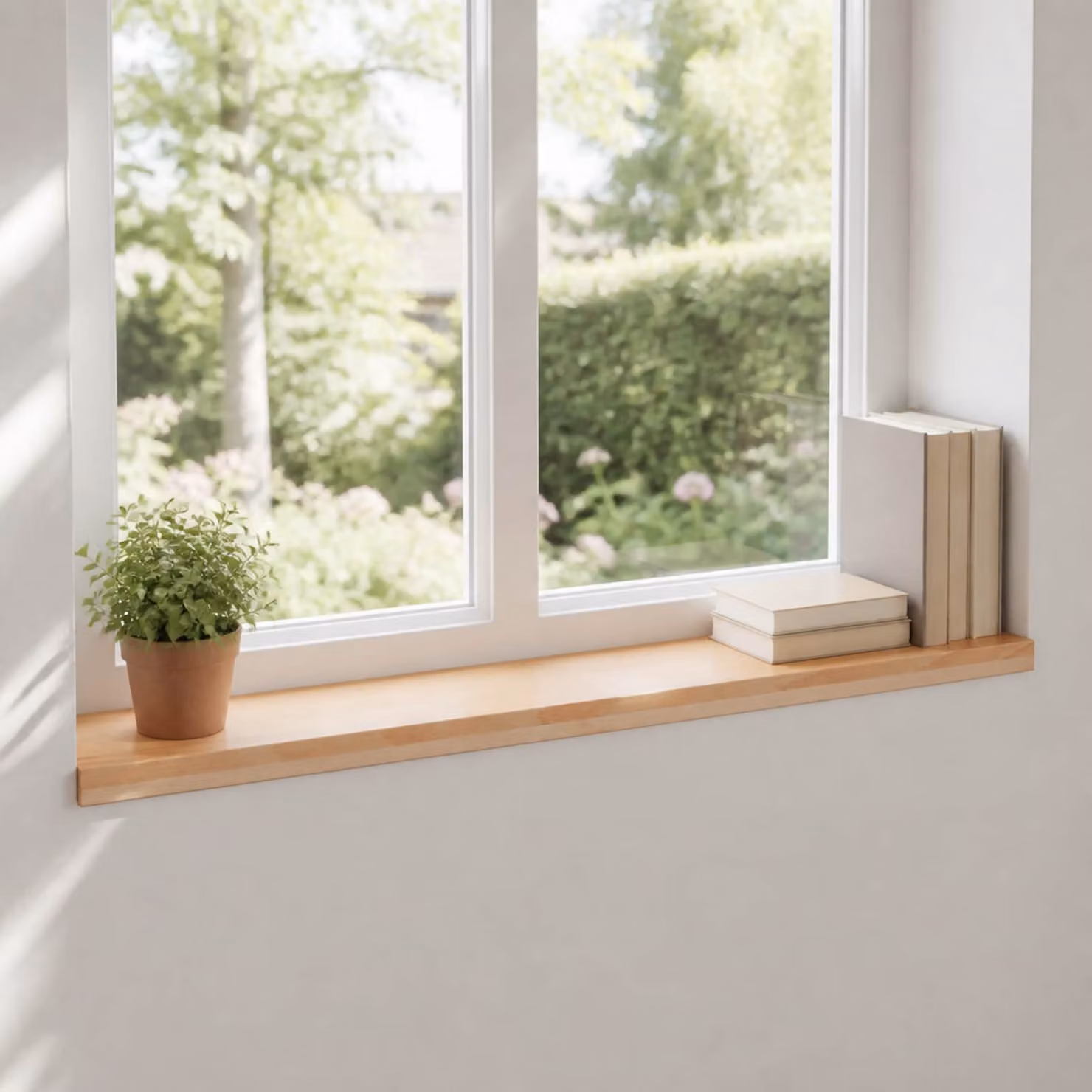 Set di 2 soglie per finestre vidaXL in legno naturale, colore beige/marrone, L 100 x P 20 x H 2 cm