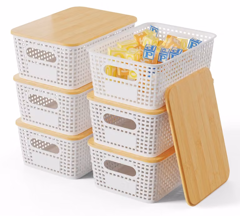 Omgoods - Set di 6 contenitori per la conservazione con coperchio in bambù (5 litri)