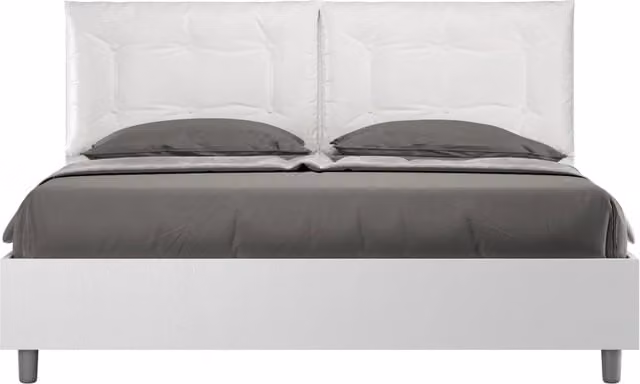 BS COM Letto matrimoniale contenitore 160x200 bianco frassino cuscini similpelle bianco