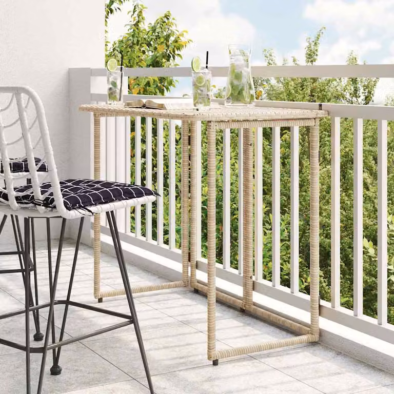 vidaXL Tavolino da Giardino Pieghevole in Polyrattan Beige L 90 cm x P 51 cm x H 75 cm