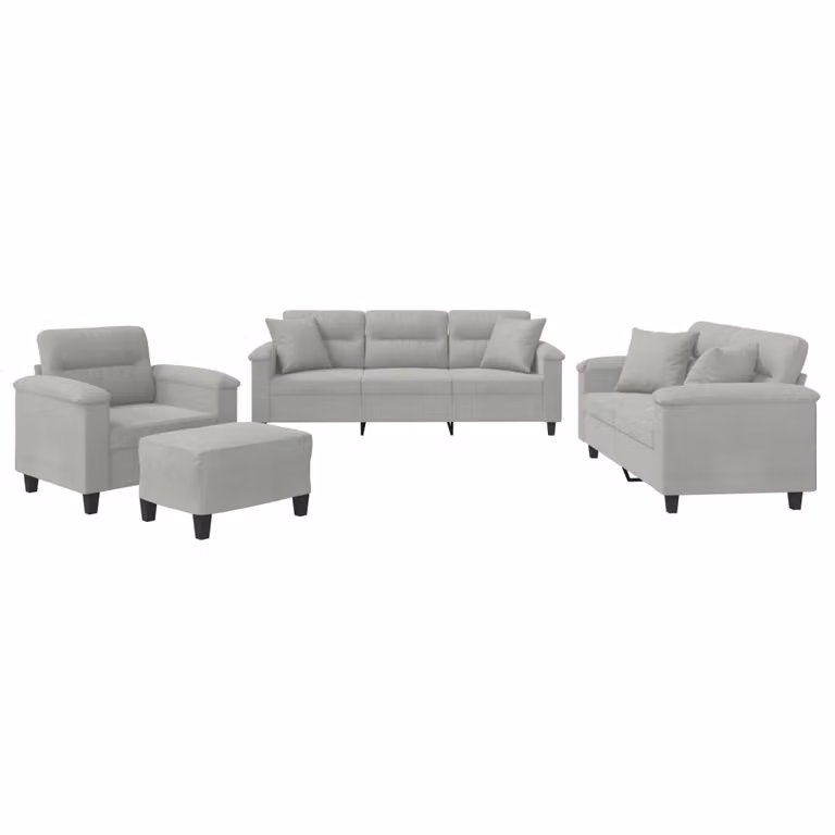 Set Divani 4 pz con Cuscini Grigio Chiaro in Tessuto Microfibra