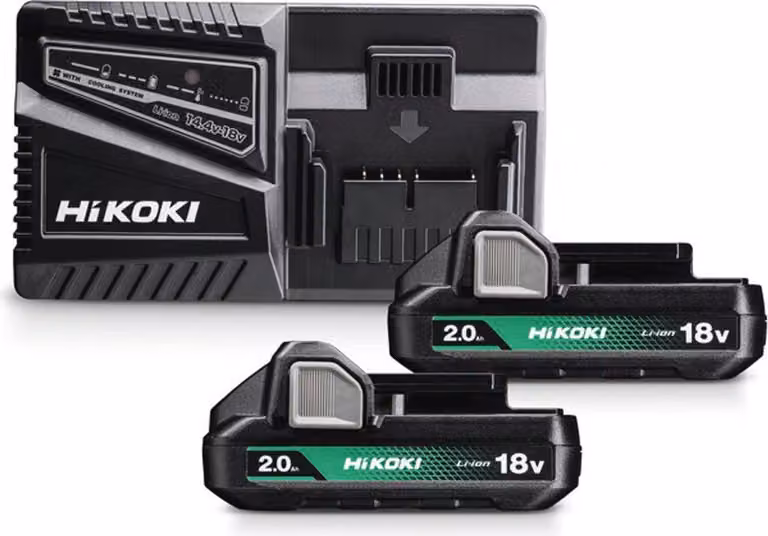 Set HiKOKI con 2 batterie ricaricabili da 18 V BSL1820M (2 Ah) e caricabatterie da 18 V UC18YFSL