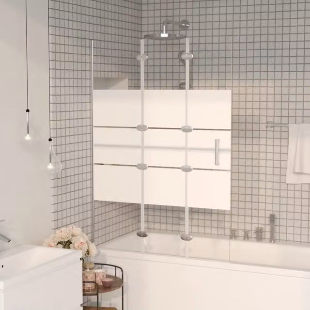 Pannello doccia pieghevole in vetro trasparente con profili bianchi vidaXL L: 100 cm, H: 140 cm – 1