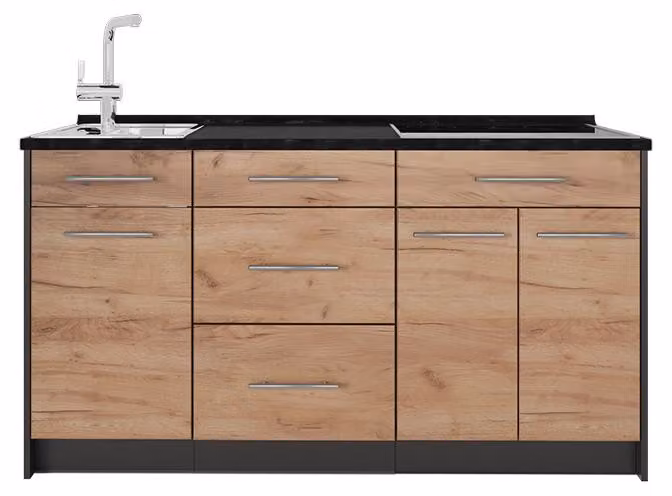 Cucine componibili piccole Vicco Fame-Line Rovere dorato/Antracite 150 cm, PL Antracite, Model 65383