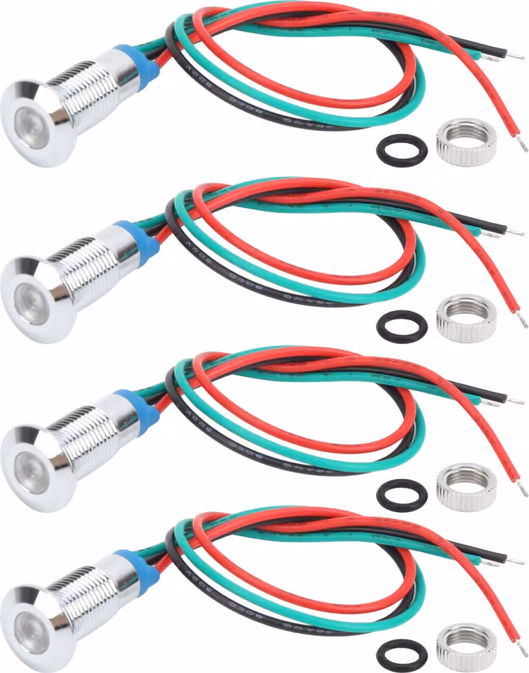 4 set precablati LED rotondi 2Color impermeabile metallo luci comune catodo 8mm 36V (rosso e verde)