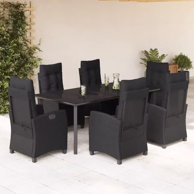 Set da pranzo da giardino vidaXL in polyrattan e vetro nero con 7 pezzi – 1