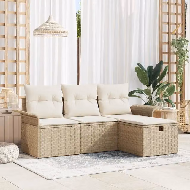 Set Divano da Giardino 4 pz Poly Rattan 3360182