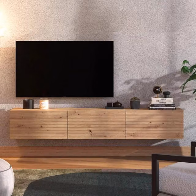 Mobile porta TV Melazzo DMORA con un ripiano, colore marrone rovere nodi, L: 192 cm, P: 41.5 cm, H: 32 cm