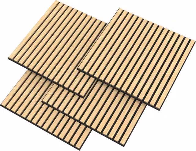 Confezione da 12 pannelli acustici NEU.HOLZ effetto rovere chiaro, superficie in MDF color beige e marrone, copertura 4,32 m² – 1