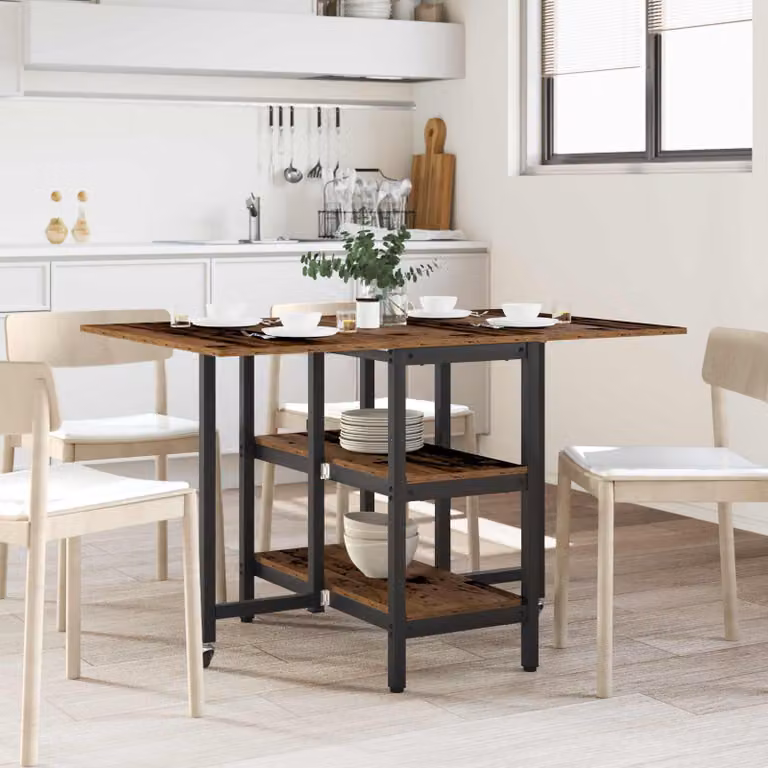 vidaXL Tavolo da Pranzo Moderno Rettangolare con Piano Ribaltabile in Legno MDF e Metallo, Marrone, L: 122 cm, P: 80 cm, H: 76,5 cm