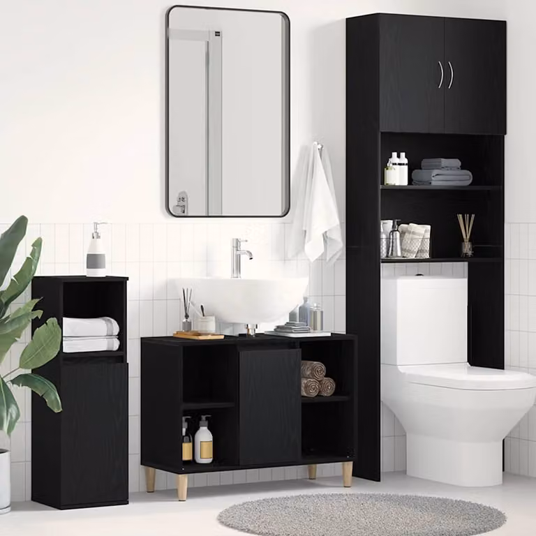 vidaXL Mobiletto per Lavabo Moderno Nero in Legno con Ante a Battente L: 80 cm, P: 33 cm, H: 60 cm