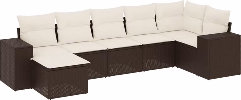 Set Divani da Giardino 7 pz con Cuscini Marrone in Polyrattan