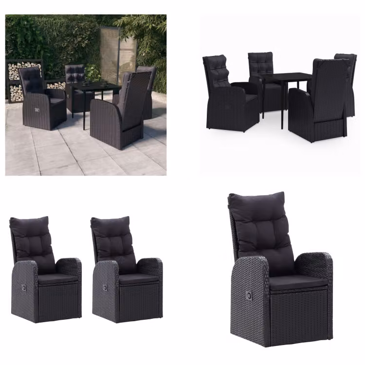 vidaXL Set da pranzo da giardino 5 pezzi con cuscini nero - Set da pranzo da giardino - Set da pranzo da giardino - Set di mobili da giardino - Set di mobili da giardino