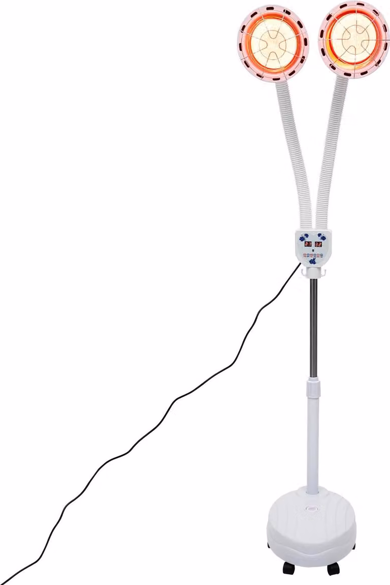 Lampada riscaldante a infrarossi/lampada terapeutica - Lampada da terra a doppia testa - 275 W - Telecomando - Temperatura regolabile - Spina UE da 220 V - Altezza 160 cm - Bianco