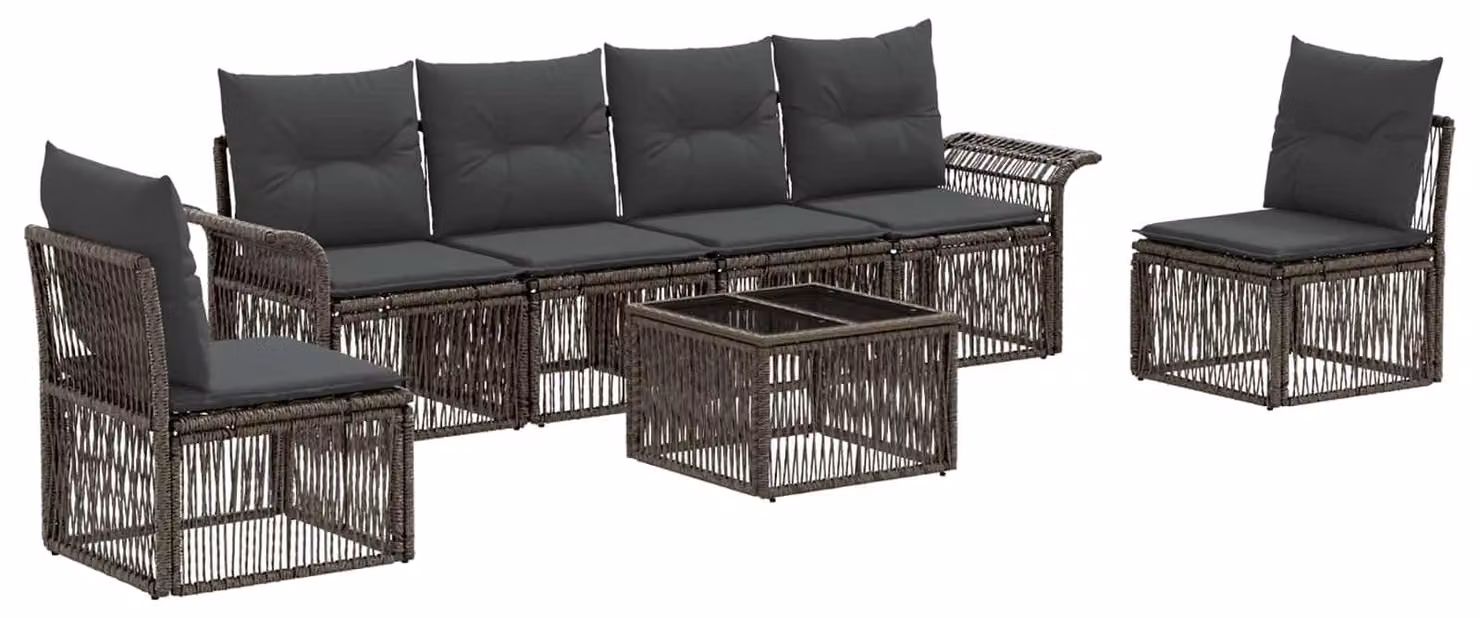 Set Divano da Giardino 7 pcs Grigio polyrattan