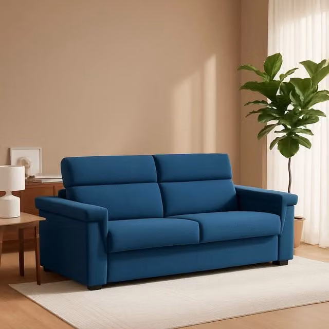 Divano Letto 2 Posti Brusasco DMORA Blu con Coperture Sfoderabili e Struttura in Legno Made in Italy L: 205 cm, P: 95 cm – 1