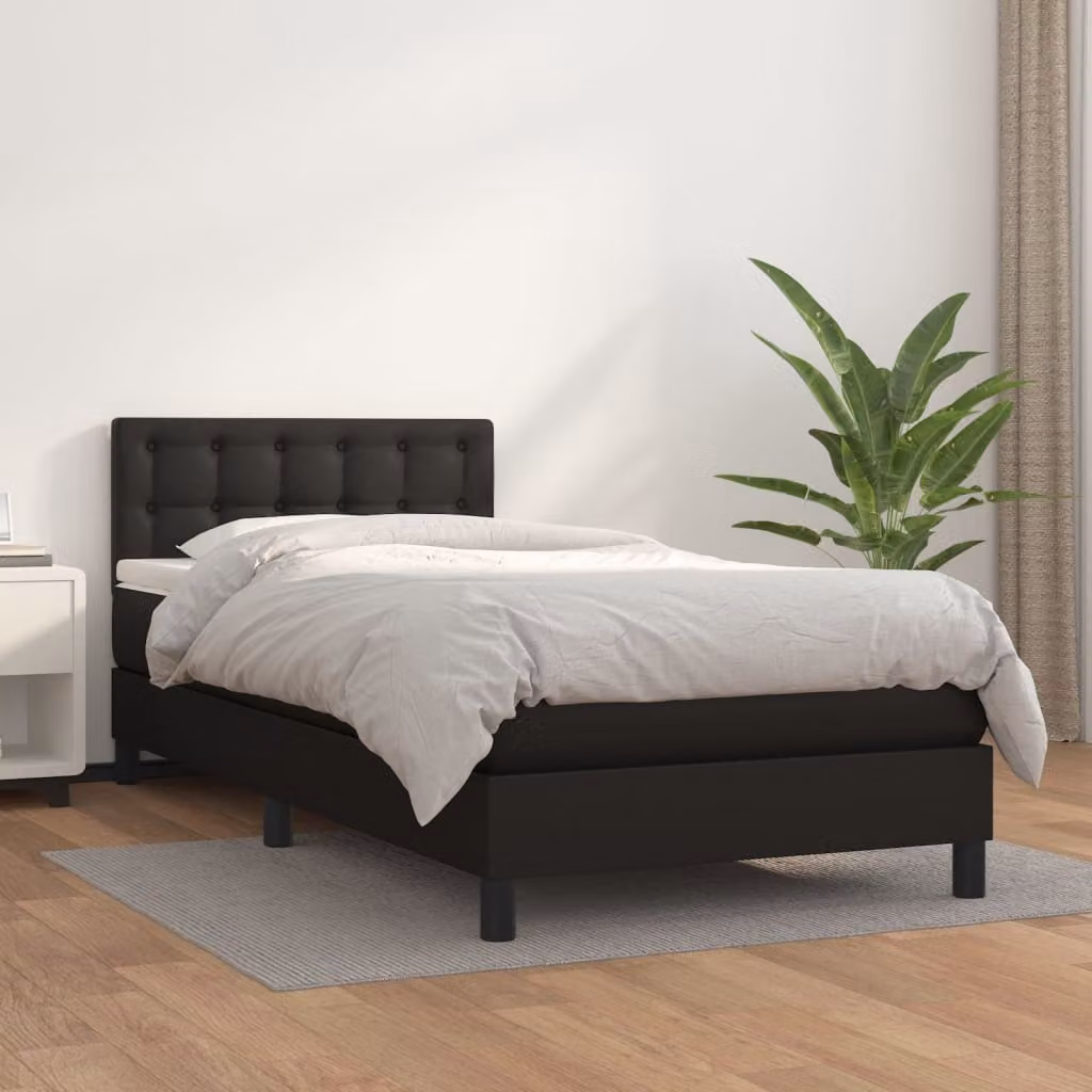 vidaXL Letto Ibrido con Giroletto a Molle e Materasso a Tasche in Similpelle Nero L/P/H: 203 x 100 x 88 cm