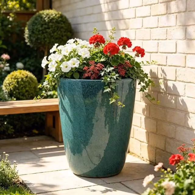 Vaso WISHDOR in ceramica smaltata turchese, forma rotonda, Ø: 38,5 cm, H: 49,5 cm