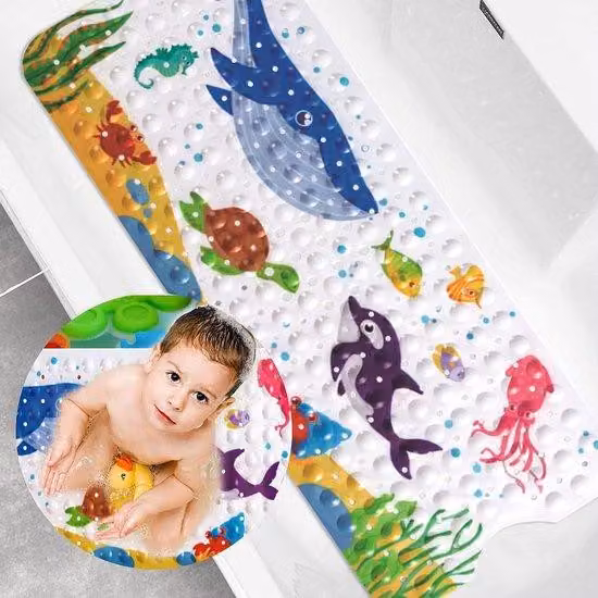 Tappetino da bagno per bambini - Extra lungo - 40 x 100 cm - Con ventosa e griglia di scarico - Per bambini e neonati
