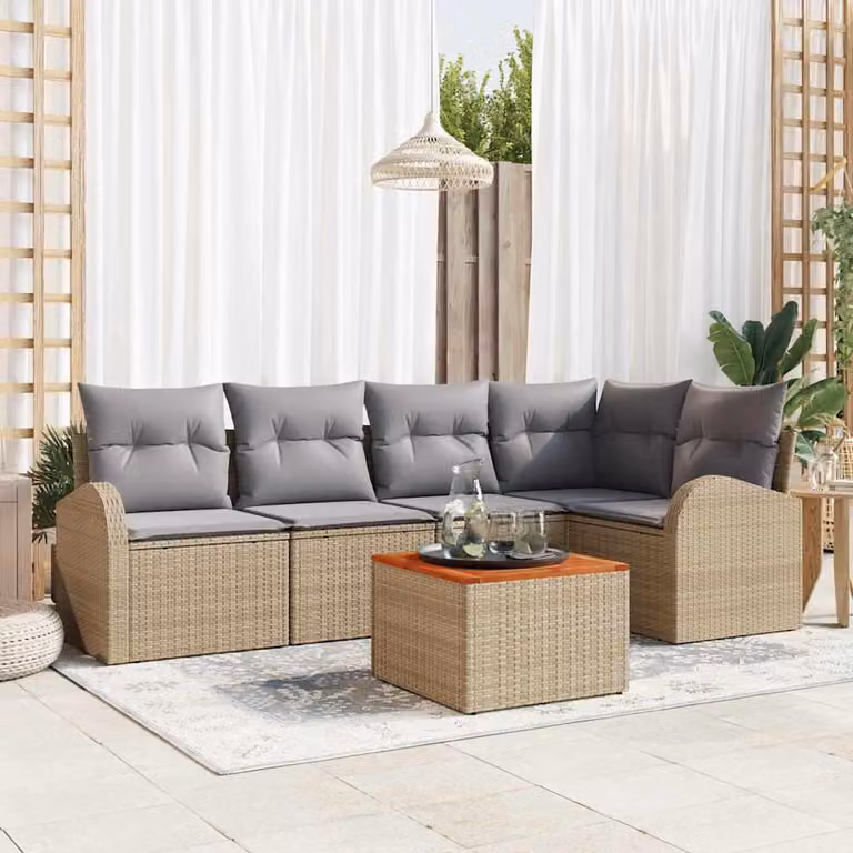 Maison Exclusive - Set Divano da Giardino 6 pcs Beige e Grigio Chiaro polyrattan