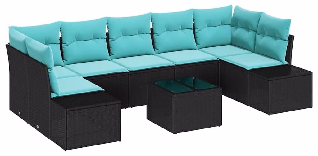 Set di divani da esterno, 8 pezzi, colore nero, materiale: rattan sintetico