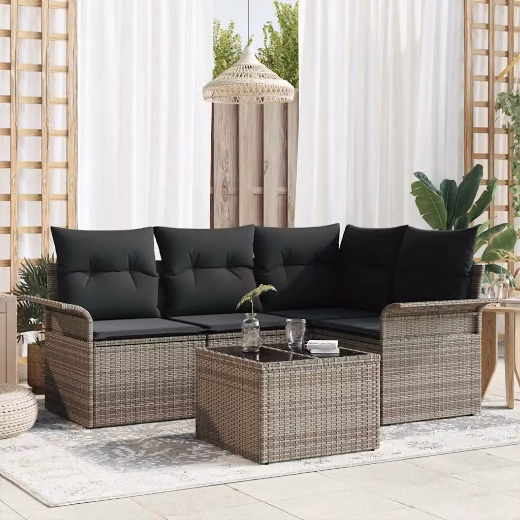 Set Divano da Giardino vidaXL 5 Pezzi a Forma di L Grigio con Cuscini e Tavolino – 1