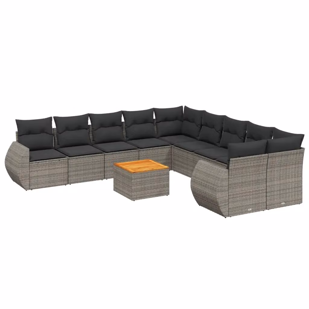 vidaXL Set Divani da Giardino 11 pz in Polyrattan Grigio con Cuscini e Tavolino da Esterno – 2