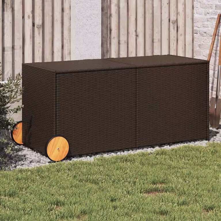 vidaXL Contenitore da Giardino in Polyrattan Marrone con Ruote da 283L