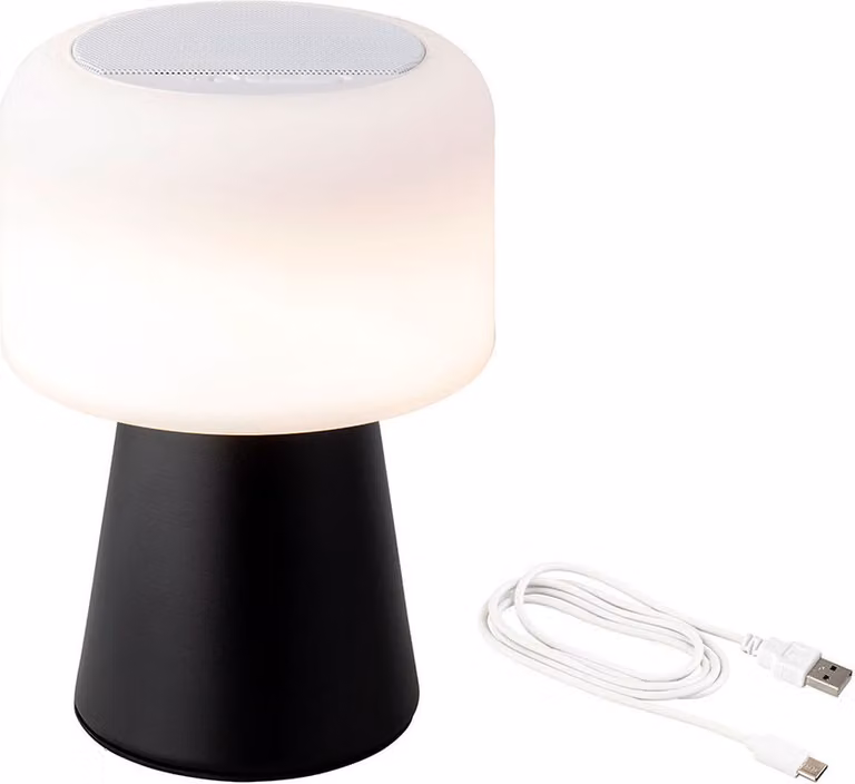 Lumineo - Altoparlante a LED (22,5 cm, Bluetooth, ricaricabile, interno/esterno, 90 lm, IP44, USB, USB, 22,5 cm), colore bianco e nero