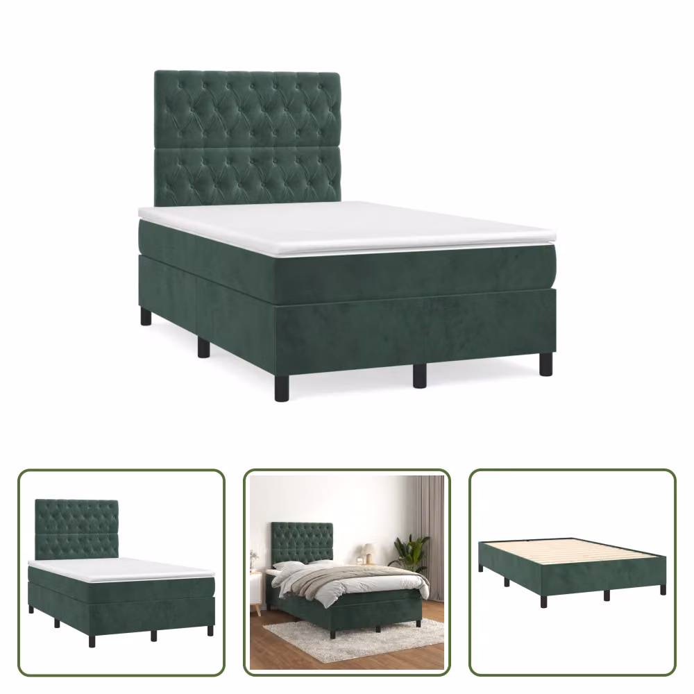 The Living Store Letto a molle con materasso verde scuro 120x190 cm in velluto
