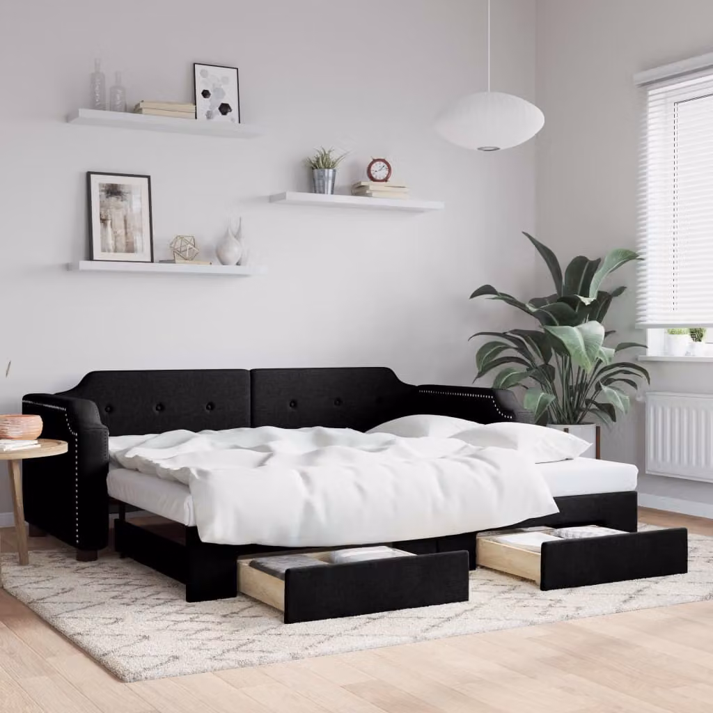 Maison Exclusive - Divano letto estraibile con cassetti, nero, 90x190 cm, tessuto