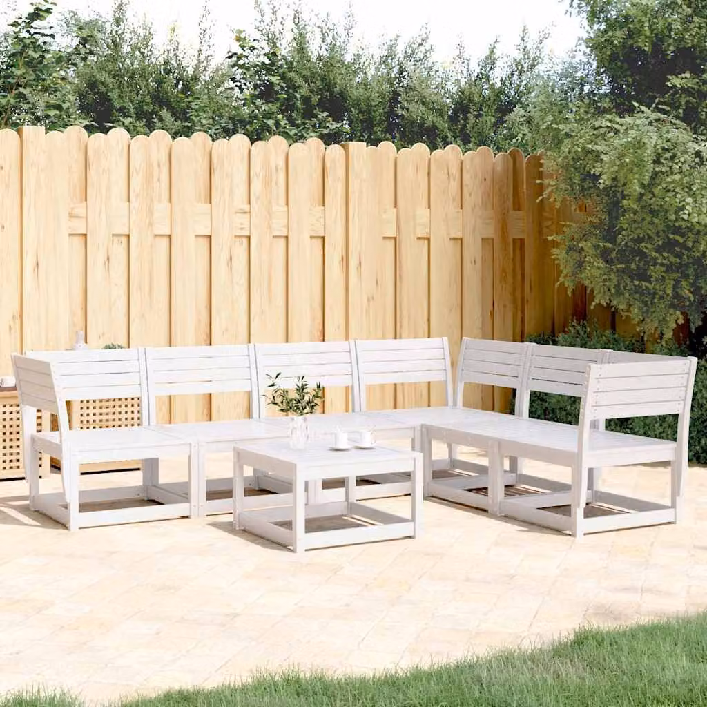 Set di divani da giardino vidaXL in legno di pino massello bianco con cuscini, composizione a L da 6 pezzi per esterno