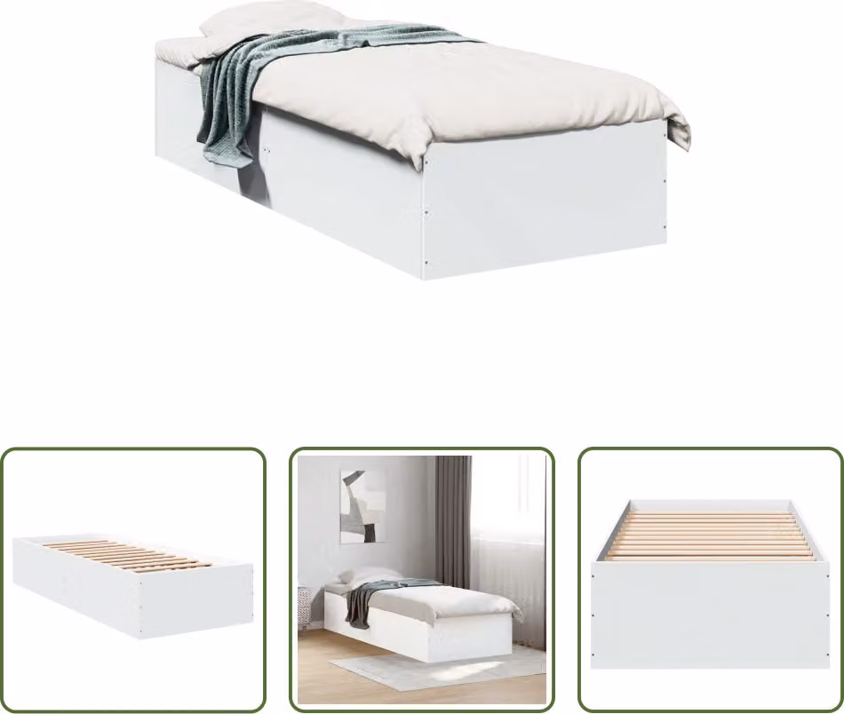 The Living Store Struttura letto bianca 90x200 cm in materiale ligneo