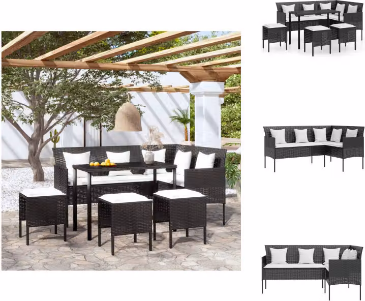 vidaXL Set di divani a 5 pezzi a L con cuscini in poly rattan nero - Set di mobili da giardino