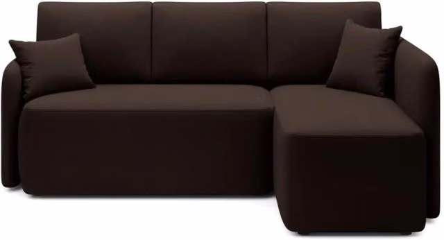 Divano ad angolo L MEUBLORAMA marrone con funzione letto, poggiatesta regolabile e contenitore, struttura in legno massello e rivestimento in tessuto – 1