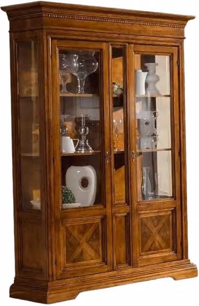 Vetrina a 2 porte in legno con intarsi noce bassano Mobili 2G L: 146 cm, P: 53 cm, H: 213 cm