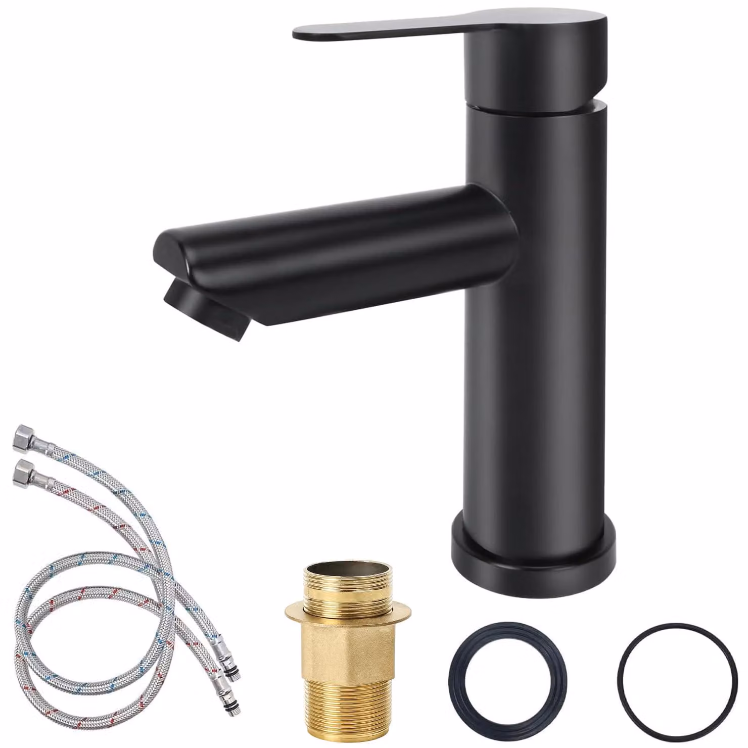 Miscelatore per lavabo nero opaco, modello a cascata, monocomando, in acciaio inossidabile SUS304, con 3 fori