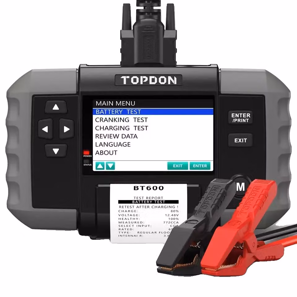 Tester per batterie auto, compatibilità 12V 24V, termoproiettore incorporato, BT600