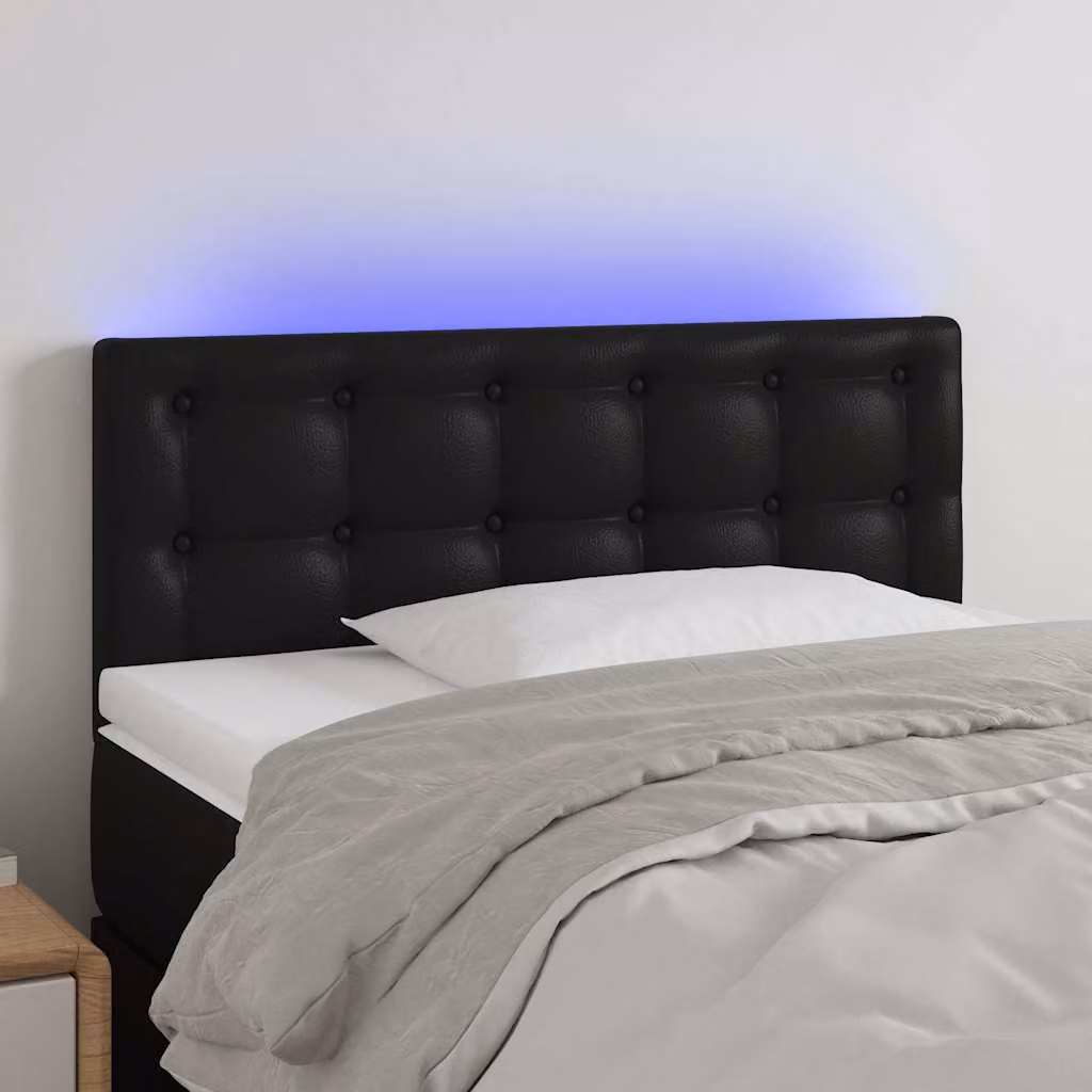 Testiera per letto vidaXL in similpelle nera con illuminazione LED e porta di ricarica USB, L 80 cm, P 5 cm, H 78-88 cm
