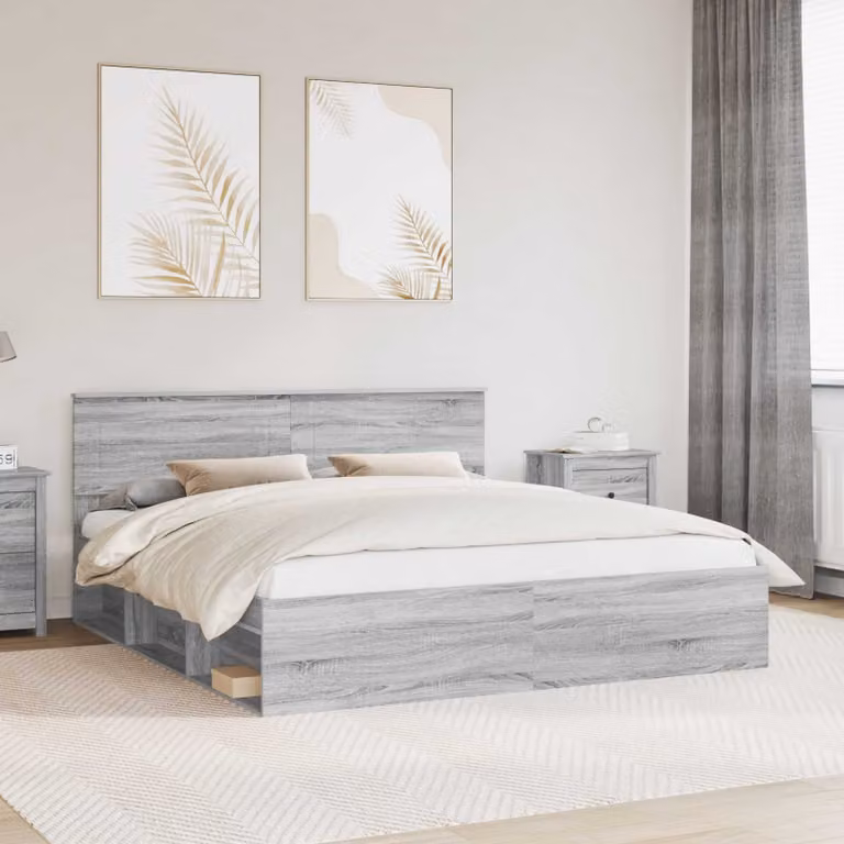 Struttura del letto con testiera vidaXL in legno Grigio Sonoma L/P/H: 200 x 200 x 90 cm