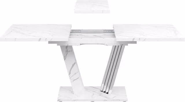 Tavolo da pranzo allungabile con piano in MDF effetto marmo 120-160x80x76 cm con gambe a farfalla