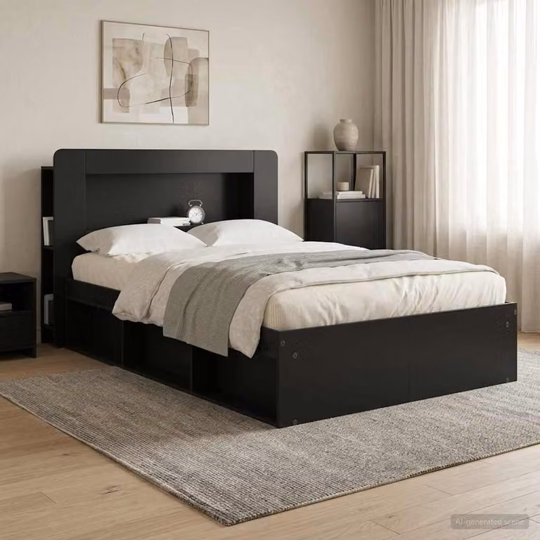 Testata del letto moderna vidaXL con ripiani integrati in legno ingegnerizzato Nero
